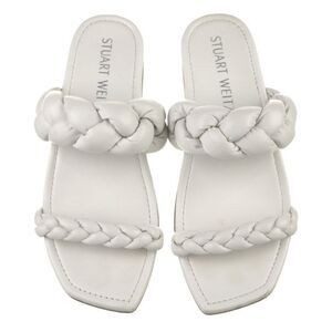 Stuart Weitzman White Leather Braided Slide Sandals Size 10 Women’s